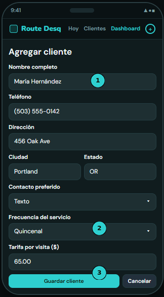 Formulario Agregar cliente
