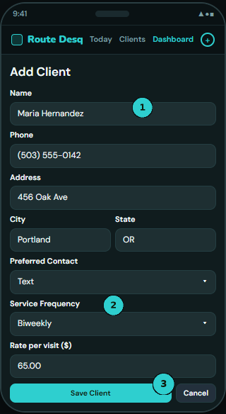 Add Client form
